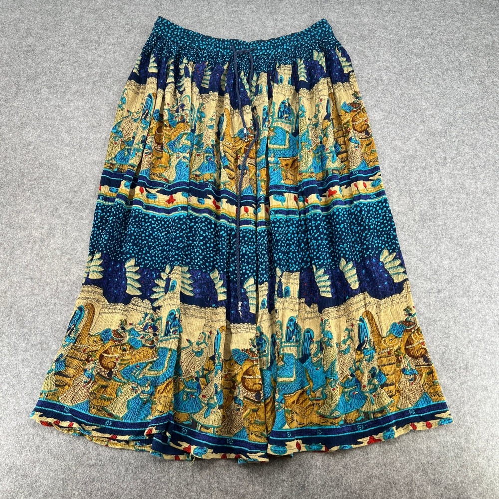 Basic Editions Skirt Womens S Midi Graphic Scenic Print Blue Rayon EUC
